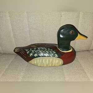 Vtg Solid Wood Mallard Duck Decoy Hand Carved and Painted